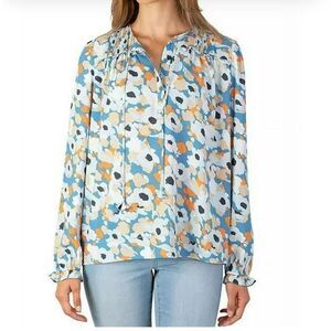 Joie Limited Edition Floral Fields Long Sleeve Peasant Top White Blue Floral M